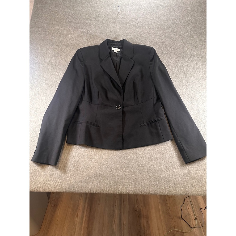 Ann Taylor Loft Black 100% Wool One Button‎ Blazer Jacket Womens 14 Office Wear